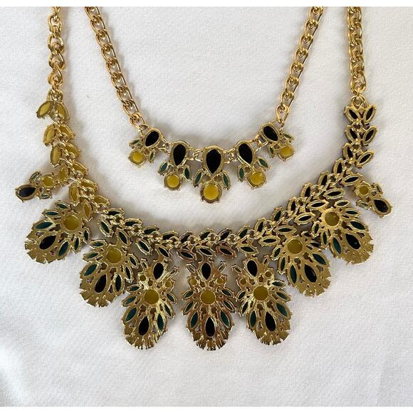 Kate Spade NEW Bib Collar Necklace Signed Chunky Gold Double Layer Geometric - Picture 2 of 11